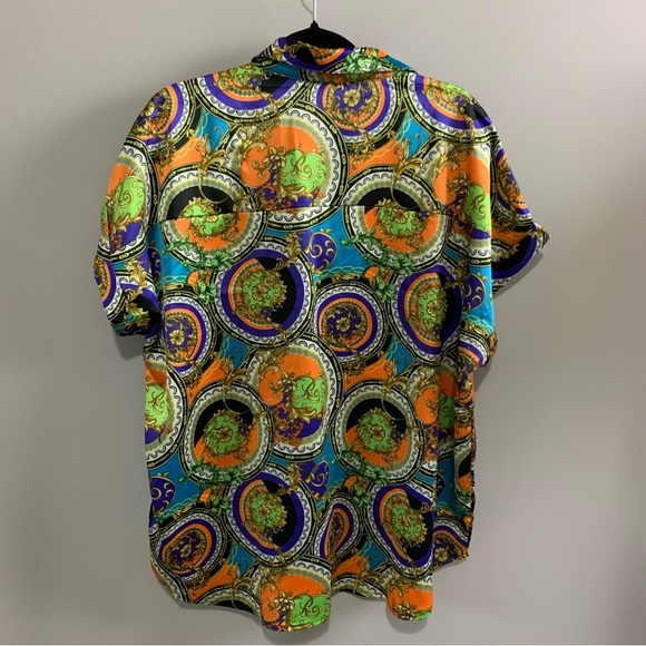 Trendy Status Print Short Sleeve Button Front Shirt - Multi Color 1x - Picture 4 of 7